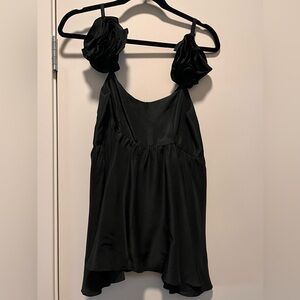 AZEEZA New / Never Worn 100% Raw Silk Black Floral Appliqué Tank Size S